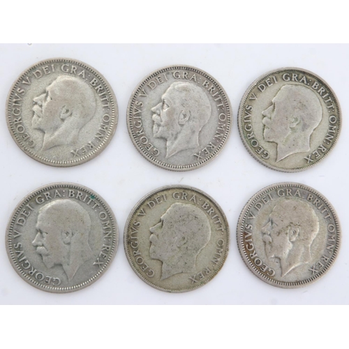 2213 - Six silver shillings of George V - mixed grades. UK P&P Group 0 (£6+VAT for the first lot and £1+VAT... 