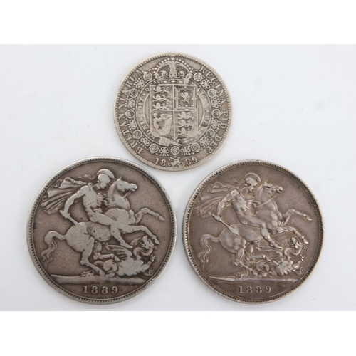 2220 - 1889 silver denominations of Queen Victoria - two crowns and half crown (3). UK P&P Group 0 (£6+VAT ... 