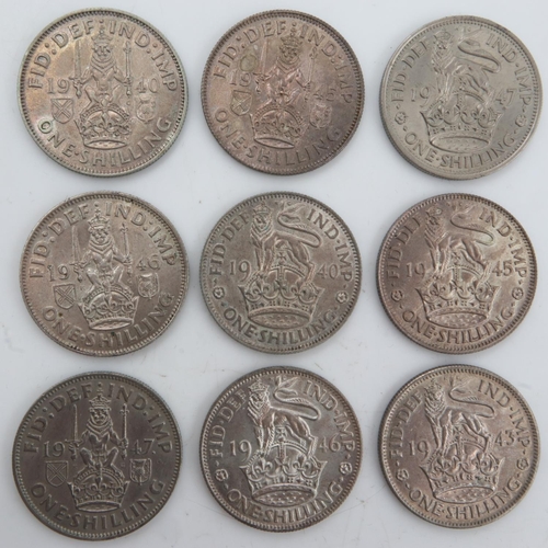 2238 - Nine silver shillings of George VI, 1940-47. UK P&P Group 0 (£6+VAT for the first lot and £1+VAT for... 