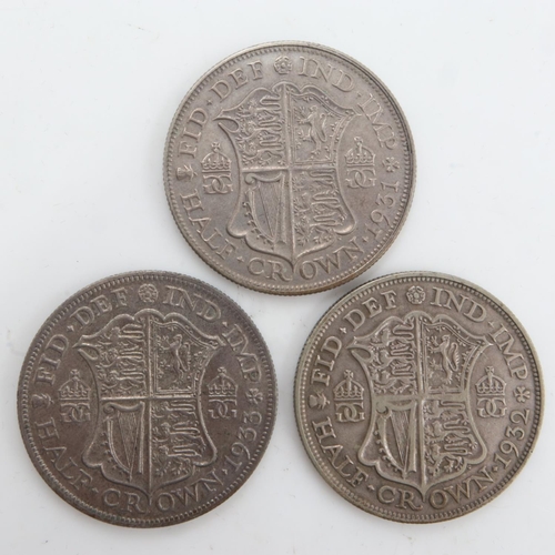 2241 - Three silver half crowns of George V, 1931, 32 & 33. UK P&P Group 0 (£6+VAT for the first lot and £1... 