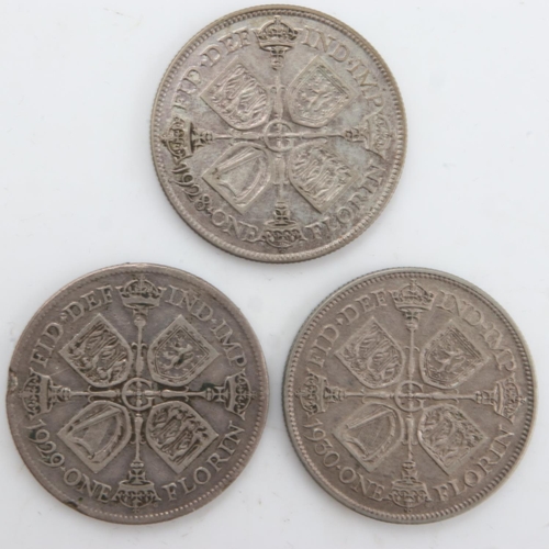 2242 - Three silver florins of George V, 1928, 29 & 30. UK P&P Group 0 (£6+VAT for the first lot and £1+VAT... 