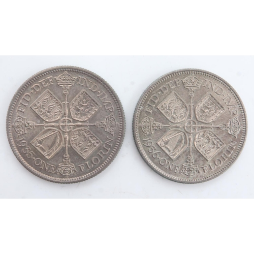 2244 - Two silver florins of George V, 1935 & 36 - lustre. UK P&P Group 0 (£6+VAT for the first lot and £1+... 