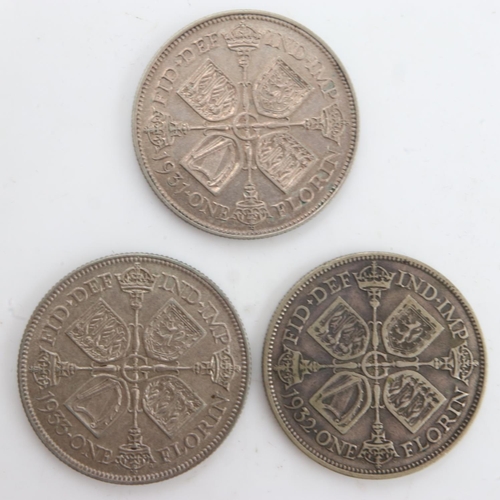 2247 - Three silver florins of George V, 1931, 32 & 33. UK P&P Group 0 (£6+VAT for the first lot and £1+VAT... 