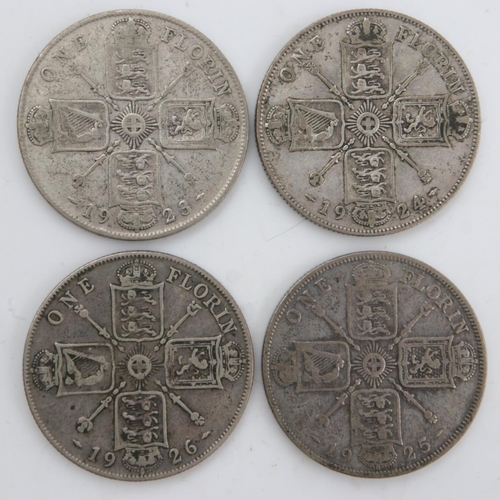 2248 - Four silver florins of George V, 1923-26. UK P&P Group 0 (£6+VAT for the first lot and £1+VAT for su... 