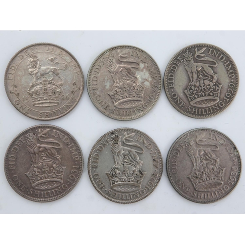 2250 - Six silver shillings of George V, 1926-31. UK P&P Group 0 (£6+VAT for the first lot and £1+VAT for s... 