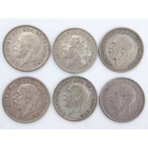 2250 - Six silver shillings of George V, 1926-31. UK P&P Group 0 (£6+VAT for the first lot and £1+VAT for s... 