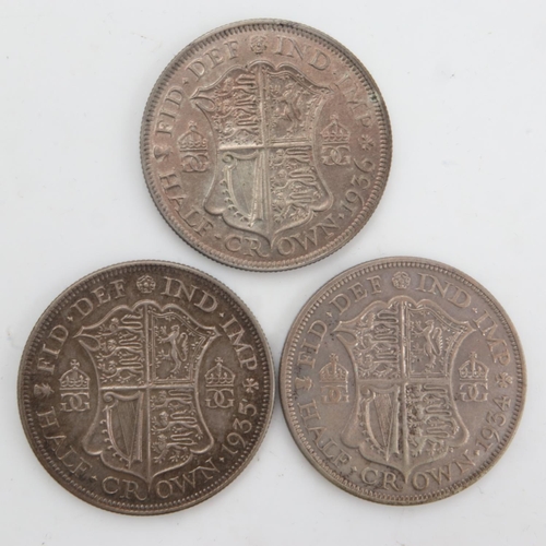 2251 - Three silver half crowns of George V, 1934, 35 & 36. UK P&P Group 0 (£6+VAT for the first lot and £1... 