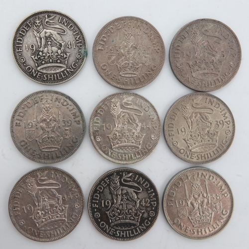 2254 - Nine silver shillings of George VI, 1937-44. UK P&P Group 0 (£6+VAT for the first lot and £1+VAT for... 