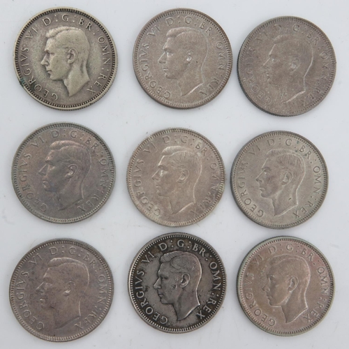 2254 - Nine silver shillings of George VI, 1937-44. UK P&P Group 0 (£6+VAT for the first lot and £1+VAT for... 