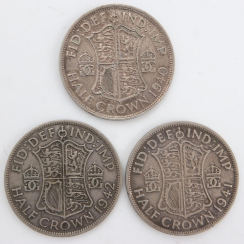 2256 - Three silver half crowns of George VI, 1940. 41 & 42. UK P&P Group 0 (£6+VAT for the first lot and £... 