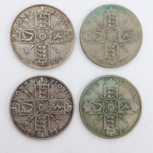 2257 - Four silver florins of George V, 1913, 19, 21 & 22. UK P&P Group 0 (£6+VAT for the first lot and £1+... 