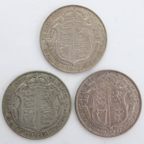 2258 - Three silver half crowns of George V, 1921, 22 & 27. UK P&P Group 0 (£6+VAT for the first lot and £1... 