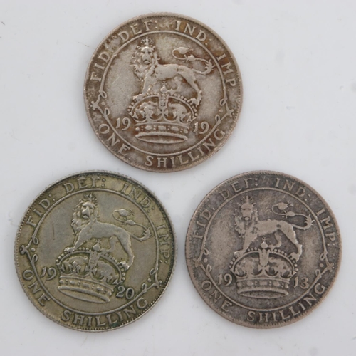 2262 - Three silver shillings of George V, 1913, 19 & 20. UK P&P Group 0 (£6+VAT for the first lot and £1+V... 