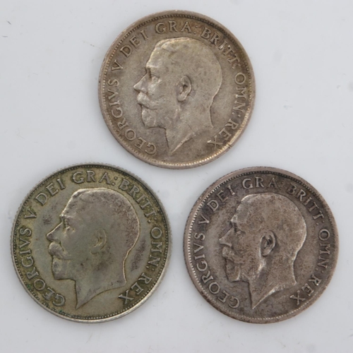 2262 - Three silver shillings of George V, 1913, 19 & 20. UK P&P Group 0 (£6+VAT for the first lot and £1+V... 