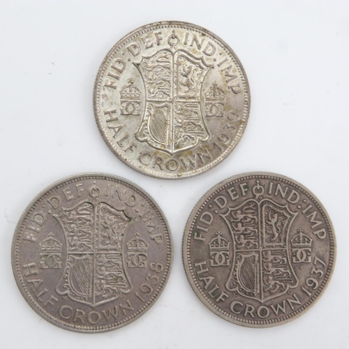 2263 - Three silver half crowns of George VI, 1937-39. UK P&P Group 0 (£6+VAT for the first lot and £1+VAT ... 