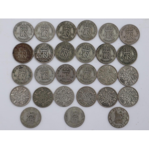 2270 - Twenty seven George VI sixpences. UK P&P Group 1 (£16+VAT for the first lot and £2+VAT for subsequen... 