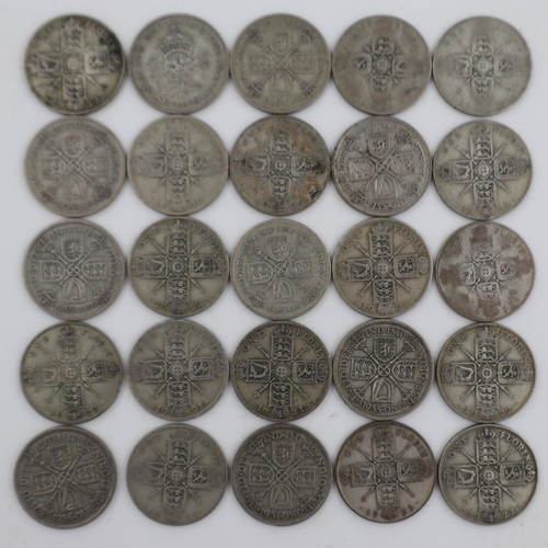 2275 - Twenty five George V florins. UK P&P Group 1 (£16+VAT for the first lot and £2+VAT for subsequent lo... 