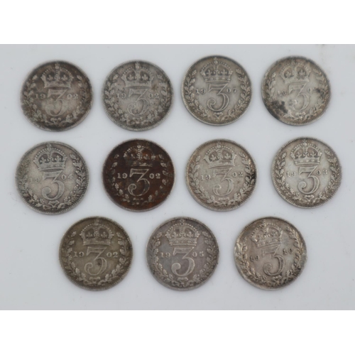 2276 - Eleven Edward VII threepences. UK P&P Group 1 (£16+VAT for the first lot and £2+VAT for subsequent l... 