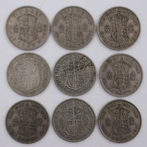 2277 - Nine George VI 1/2 crowns. UK P&P Group 1 (£16+VAT for the first lot and £2+VAT for subsequent lots)