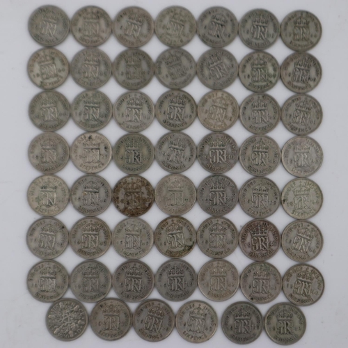 2281 - Large collection of silver sixpences of George VI, 1936-47 - mixed grades. UK P&P Group 1 (£16+VAT f... 