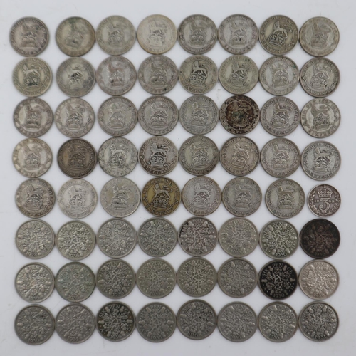 2282 - Large collection of silver sixpences of George V, 1920 and later. UK P&P Group 1 (£16+VAT for the fi... 