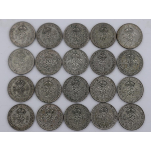 2284 - Twenty silver florins of George VI, 1936-1947 - mixed grades. UK P&P Group 1 (£16+VAT for the first ... 