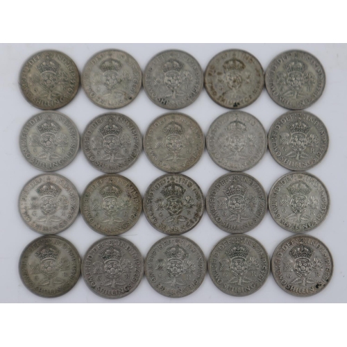 2285 - Twenty silver florins of George VI, 1936-1947 - mixed grades. UK P&P Group 1 (£16+VAT for the first ... 