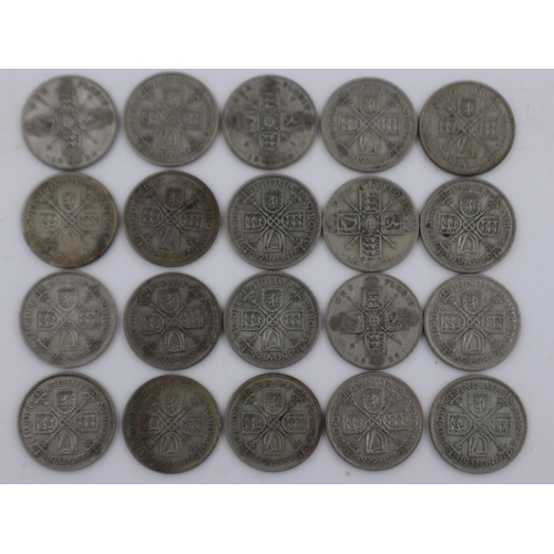 2287 - Twenty silver florins of George V, 1920 and later - mixed grades. UK P&P Group 1 (£16+VAT for the fi... 