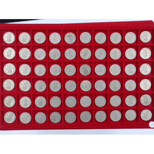 2289 - Coin tray of 60 English pre decimal Shillings - circulated. UK P&P Group 1 (£16+VAT for the first lo... 