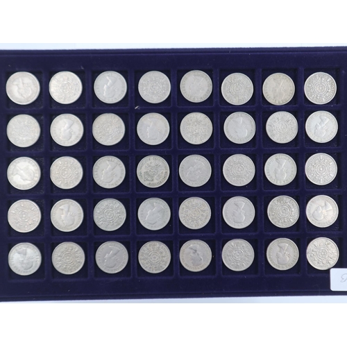 2291 - Coin tray of 40 pre decimal Florins - circulated. UK P&P Group 1 (£16+VAT for the first lot and £2+V... 