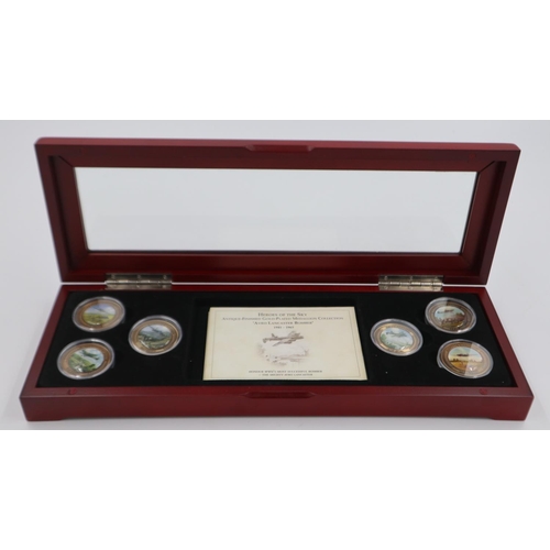 2296 - Heroes of the Sky set of six gold plated picture medallions by The Bradford Exchange, with CoAs in f... 