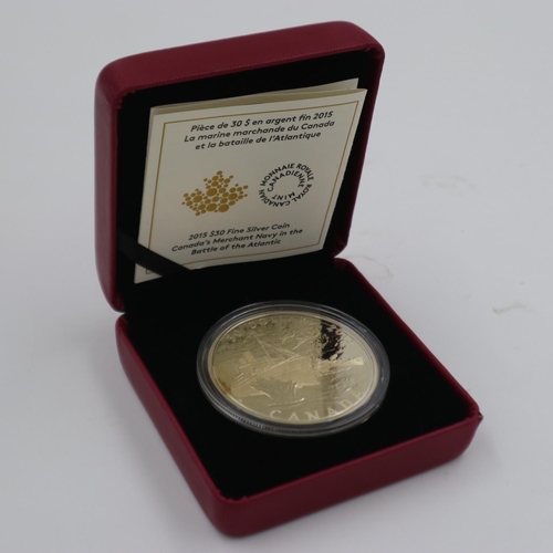 2298 - Canadas Merchant Navy in the Battle of the Atlantic: 2015 $30 silver bullion round, 2ozt, boxed with... 