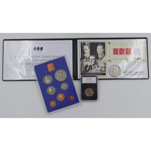 2301 - UK 1977 proof decimal set, slabbed 2016 50p and a 1937 crown coin cover from Jubilee Mint (3). UK P&... 