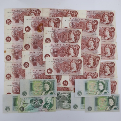 2315 - Twenty-six UK 10 shilling and £1 notes - circulated. UK P&P Group 0 (£6+VAT for the first lot and £1... 