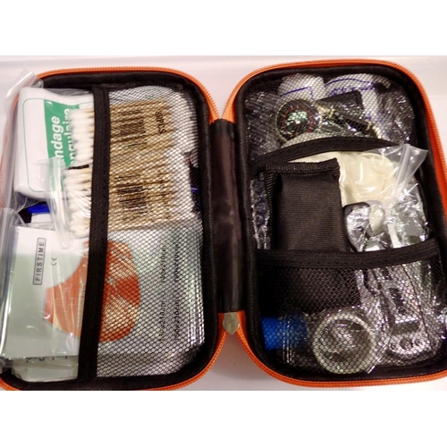 1121 - Camping, survival and first aid combined kit. UK P&P Group 1 (£16+VAT for the first lot and £2+VAT f... 