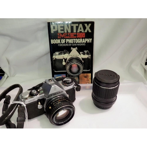 1133 - Pentax ME camera with 50mm F1.7 lens & 135mm f3.5 lens & instruction book. UK P&P Group 1 (£16+VAT f... 