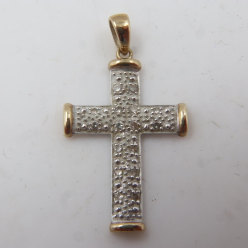 14 - 9ct gold and silver cross, 2.0g, H: 18 mm. UK P&P Group 0 (£6+VAT for the first lot and £1+VAT for s... 