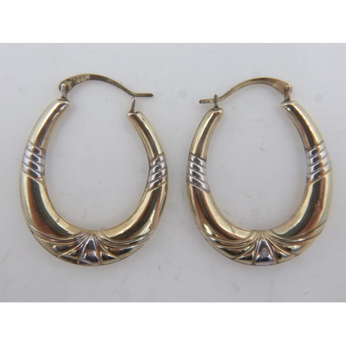 16 - Pair of 9ct and silver gold large hoop earrings, 1.6g. UK P&P Group 0 (£6+VAT for the first lot and ... 