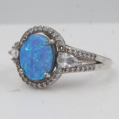 21 - White metal opal set ring, size Q. UK P&P Group 0 (£6+VAT for the first lot and £1+VAT for subsequen... 