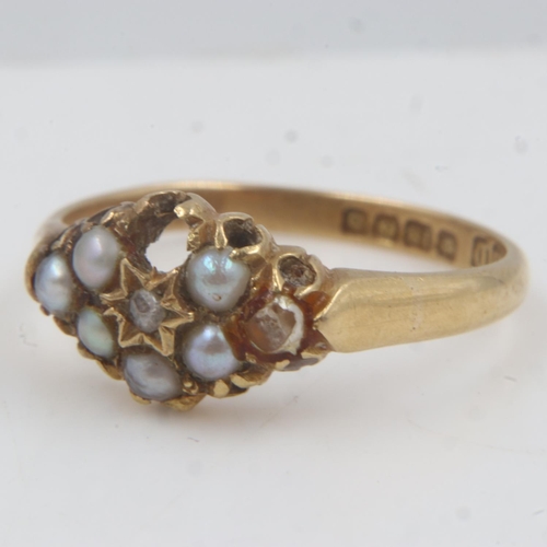 38 - 18ct gold pearl set ring, two pearls missing, size P, 3.0g. UK P&P Group 0 (£6+VAT for the first lot... 