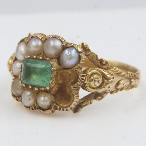 40 - 18ct gold enamel and pearl set Victorian ring, two pearls missing, size Q, 2.8g. UK P&P Group 0 (£6+... 