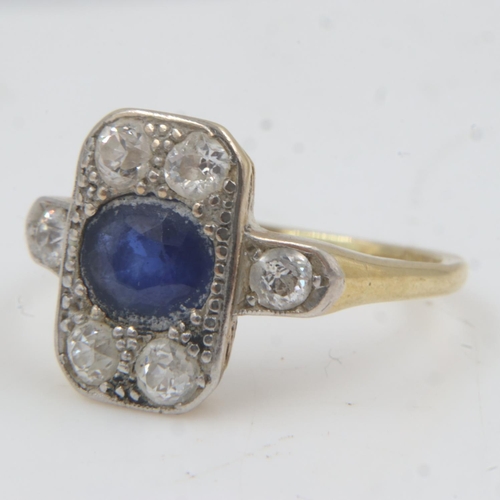 41 - Art Deco sapphire and diamond ring in 18ct gold, size M, 3.3g, no chips noted to diamonds. UK P&P Gr... 