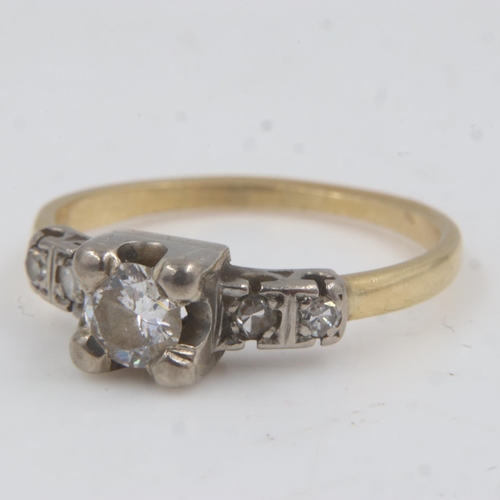 44 - 18ct gold diamond set ring, central stone approximately 0.25cts, size M/N, 2.9g. UK P&P Group 0 (£6+... 