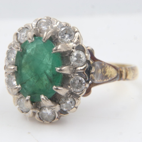 48 - Early 20th century 18ct gold emerald and diamond set cocktail ring with raised setting, size N/O, 6.... 