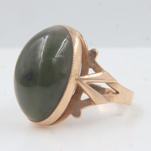 5 - 14ct rose gold and nephrite jade ring, size O, 7.0g. UK P&P Group 0 (£6+VAT for the first lot and £1... 