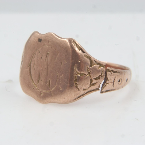 8 - Rose gold signet ring, marks rubbed, broken, 3.0g. UK P&P Group 0 (£6+VAT for the first lot and £1+V... 