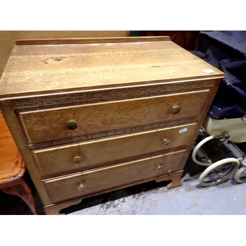 1676 - Oak chest of three long drawers. Not available for in-house P&P