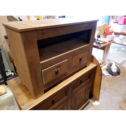 1679 - Stained pine Tv unit and sideboard, 104 x 84 cm H. Not available for in-house P&P