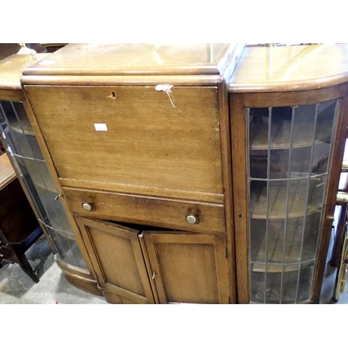 1705 - Oak side by side bureau bookcase, 122 x 110 cm H. Not available for in-house P&P