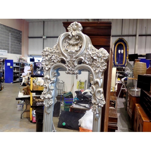 1709 - Large silver framed mirror, 190 x 45 cm. Not available for in-house P&P